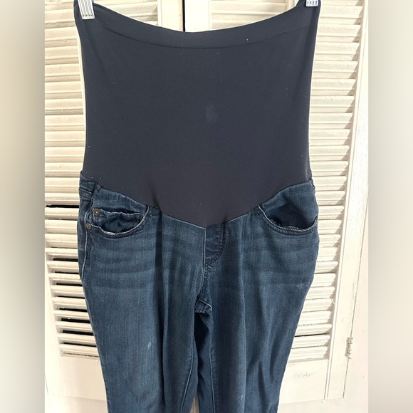 LED Dark Blue Maternity Jeans - Picture 2 of 5